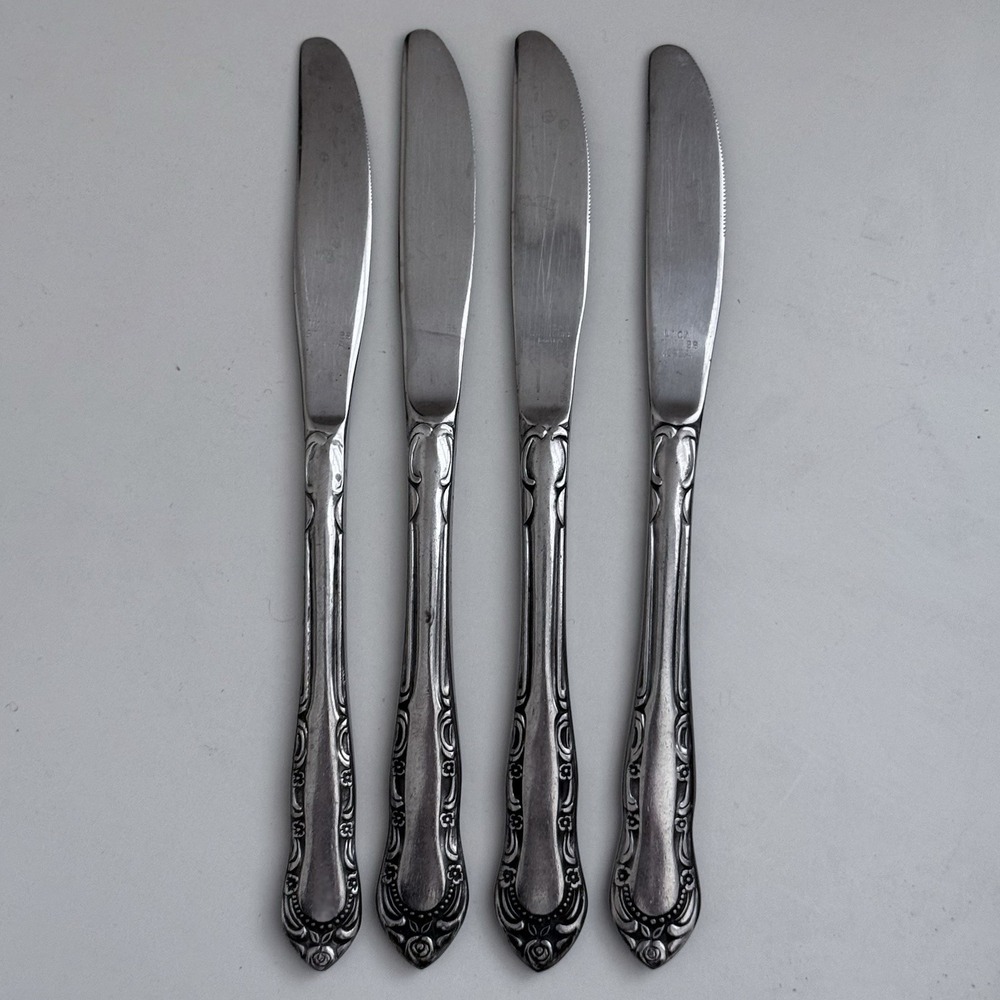 Utica Patrician Four (4) Dinner Knives Stainless Flatware Korea Replacements
